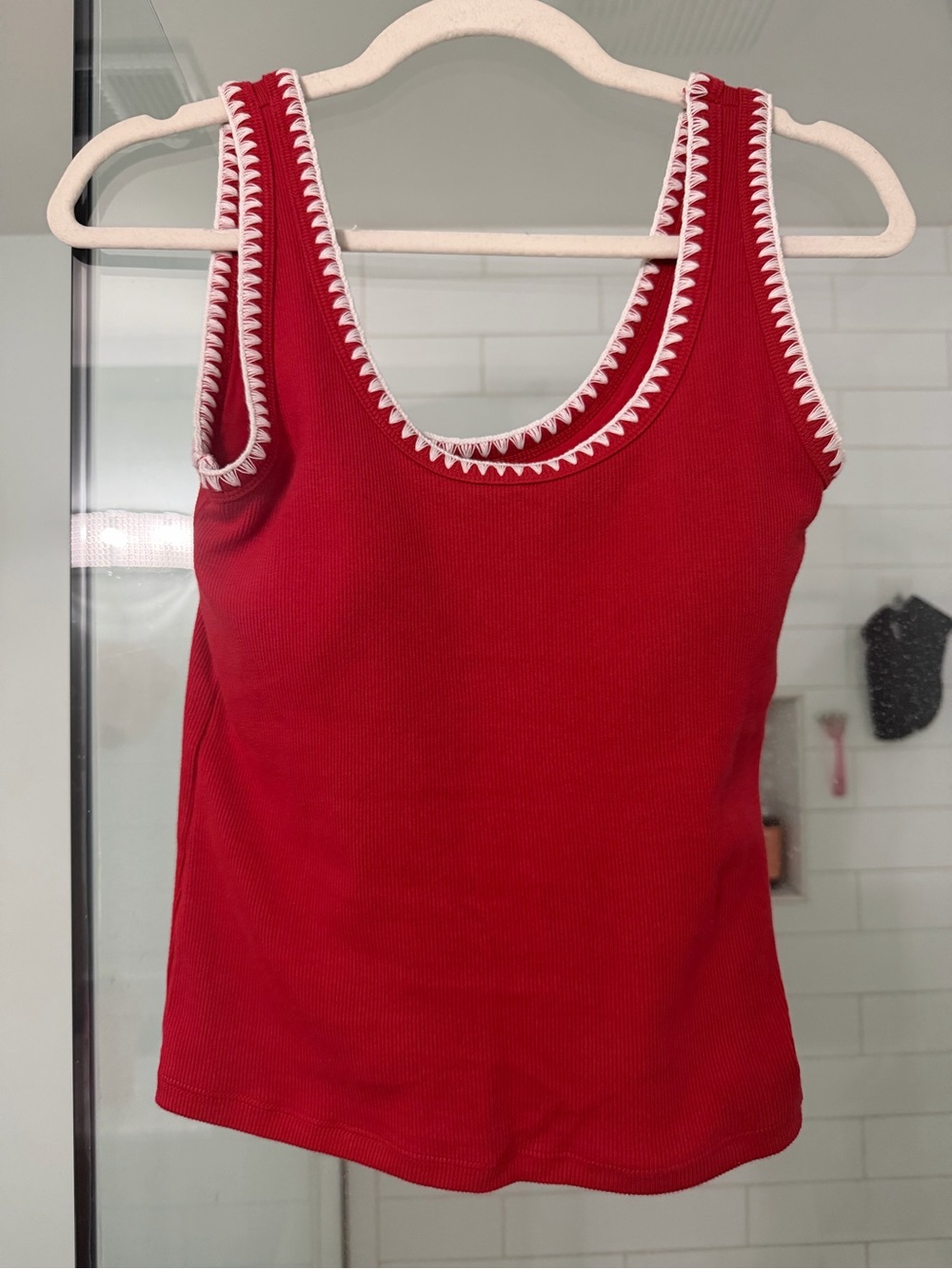 Abercrombie & Fitch Red Ribbed Tank with White Crochet Trim Bra Free Collection